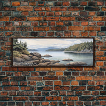 Cargar imagen en el visor de la galería, Colored Pencil Landscape Wall Art Print, Lake, Riverbank, River, Trees, Mountain, Large Canvas Art Print, Panoramic, Wall Art, Canvas Print
