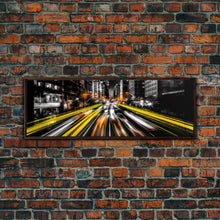 Load image into Gallery viewer, Long Exposure City Street Lights Wall Art, Urban Art Print, Night In The City, Streaks Of Light, Panoramic, Wall Art, Canvas Print
