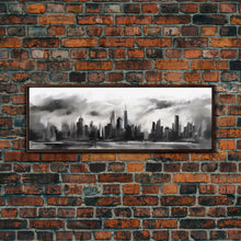 Carregar imagem no visualizador da galeria, Abstract City Art, Cityscape Wall Art, City Skyline Wall Art, Black And White Urban Art Print, Wall Decor, Panoramic, Wall Art, Canvas Print
