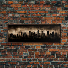 Cargar imagen en el visor de la galería, City Skyline Grunge Wall Art Canvas Print, City Art, Dark Urban Art, Large Urban Art Print, Wall Decor, Panoramic, Wall Art, Canvas Print
