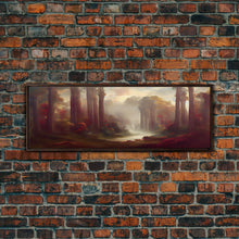 Load image into Gallery viewer, Hazy Forest Fantasy Art, Ready To Hang Canvas Print, Panoramic Art, Fog Covered Forest High Fantasy RPG Concept Art
