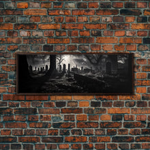 Cargar imagen en el visor de la galería, Spooky Halloween Decor, Black and White Photograph Of A Creepy Cematary, Graveyard Decor, Witchy Art
