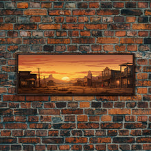 Carregar imagem no visualizador da galeria, Abandoned Wildwest Ghost Town Framed Canvas Print, Panoramic Wall Art, Wild West Decor, Southwestern Farmhouse Decor, Boom Town Art
