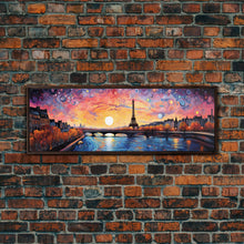 Load image into Gallery viewer, Eiffel Tower Abstract Paris France Panoramic Framed Canvas Print, Van Gogh Inspired Original Painting, Colorful Wall Art

