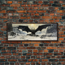 Load image into Gallery viewer, Panoramic Of a Dragon, Framed Canvas Print, Fantasy Decor, Fantasy Dragon Painting
