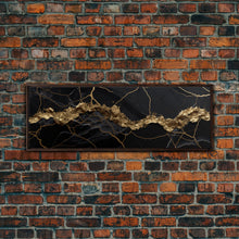 Cargar imagen en el visor de la galería, Black and Gold Marble Canvas Wall Art, Abstract Canvas Art, Panoramic Art, Large Wall Art, Marble Wall Decor, Large Canvas Art, Modern Art
