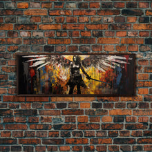 Cargar imagen en el visor de la galería, Graffiti Battle Angel, Framed Canvas Print, Game Room Art, Panoramic Painting, Panoramic Wall Art, Extra Large Wall Art
