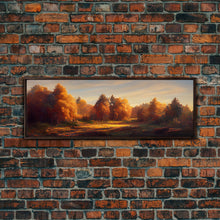 Carregar imagem no visualizador da galeria, A Forest In Autumn, Fall Decor, Extra Large Wall Art, Framed Panoramic Canvas Print, Framed Wall Decor
