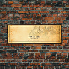 Load image into Gallery viewer, Panoramic Long Beach map print poster or framed canvas | California map print poster canvas | city map print poster canvas, distressed map
