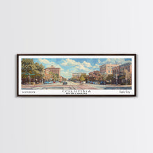 Cargar imagen en el visor de la galería, Columbia South Carolina Panoramic Watercolor Painting Framed Canvas Print, Travel Poster Art, Urban Cityscape, Living Room Decor, Wall Hanging, Office Art, Southern Charm Gift
