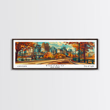 Carregar imagem no visualizador da galeria, Buffalo New York Panoramic Painting Framed Canvas Print, Mid Century Modern Art, Pop Art Style, Travel Poster, Living Room Decor
