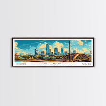 Load image into Gallery viewer, Forth Worth Texas Panoramic Painting Framed Canvas Print, Mid Century Modern Art, Pop Art Style, Travel Poster, Living Room Decor
