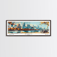 Carregar imagem no visualizador da galeria, Austin Texas Panoramic Painting, Mid Century Modern Framed Canvas Print, Retro Pop Art Travel Poster, Wall Art, Home Decor, Office Art, Gift Idea
