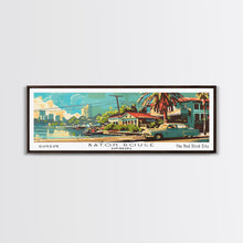 Load image into Gallery viewer, Baton Rouge Louisiana Panoramic Wall Art, Retro Pop Art Framed Canvas Print, Mid Century Modern Travel Poster, Living Room Decor, Office Art
