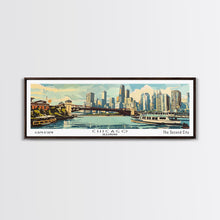 Cargar imagen en el visor de la galería, Chicago Illinois Panoramic Painting, Mid Century Modern Framed Canvas Print, Retro Pop Art Travel Poster, Wall Decor, Gift Idea, Home Decor
