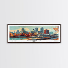 Cargar imagen en el visor de la galería, Columbus Ohio Panoramic Painting, Mid Century Modern Framed Canvas Print, Retro Pop Art Travel Poster, Wall Art, Home Decor, Office Art, Gift Idea

