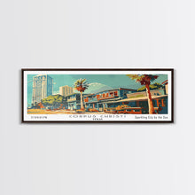 Cargar imagen en el visor de la galería, Corpus Christi Texas Panoramic Painting, Mid Century Modern Framed Canvas Print, Retro Pop Art Travel Poster, Wall Decor, Home Decor, Wall Hanging
