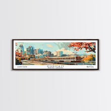 Load image into Gallery viewer, Durham North Carolina Panoramic Painting, Mid Century Modern Framed Canvas Print, Retro Pop Art Travel Poster, Wall Decor, Home Decor, Wall Hanging
