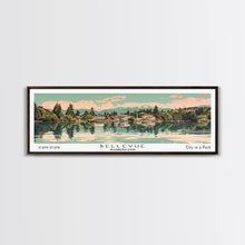Cargar imagen en el visor de la galería, Bellevue Washington Panoramic Painting, Mid Century Modern Framed Canvas Print, Retro Pop Art Travel Poster, Office Wall Art, City Print
