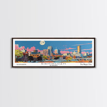 Carregar imagem no visualizador da galeria, Birmingham Alabama Panoramic Painting, Mid Century Modern Framed Canvas Print, Retro Pop Art Travel Poster, Office Wall Art, City Print
