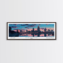 Cargar imagen en el visor de la galería, Cleveland Ohio Panoramic Painting, Mid Century Modern Framed Canvas Print, Retro Pop Art Travel Poster, City Wall Art, Office Decor
