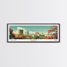 Load image into Gallery viewer, Columbia Missouri Panoramic Wall Art, Mid Century Modern Framed Canvas Print, Retro Pop Art Travel Poster, City Home Decor, Office Wall Art
