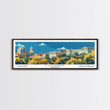 Load image into Gallery viewer, Columbia Missouri Panoramic Wall Art, Mid Century Modern Framed Canvas Print, Retro Pop Art Travel Poster, City Home Decor, Office Wall Art
