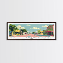 Load image into Gallery viewer, Edinburg Texas Panoramic Wall Art, Mid Century Modern Framed Canvas Print, Retro Pop Art Travel Poster, City Office Art, Living Room Decor
