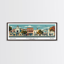 Carregar imagem no visualizador da galeria, Fairfield California Panoramic Art, Mid Century Modern Framed Canvas Print, Retro Pop Art Travel Poster, Office Wall Decor
