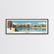 Cargar imagen en el visor de la galería, Fishers Indiana Panoramic Painting, Mid Century Modern Framed Canvas Print, Retro Pop Art Travel Poster, Home Wall Decor
