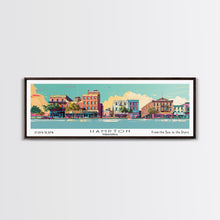 Cargar imagen en el visor de la galería, Hampton Virginia Panoramic Painting, Mid Century Modern Framed Canvas Print, Retro Pop Art Travel Poster, Office Wall Decor
