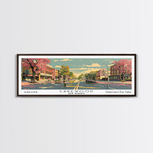Load image into Gallery viewer, Lakewood New Jersey Panoramic Wall Art, Mid Century Modern Framed Canvas Print, Retro Pop Art Travel Poster, Living Room Art
