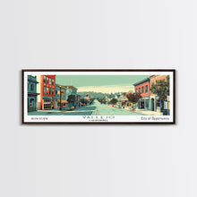 Load image into Gallery viewer, Vallejo California Panoramic Art, Mid Century Modern Framed Canvas Print, Retro Pop Art Travel Poster, City Print, Living Room Wall Decor
