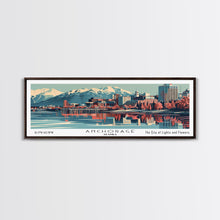 Carregar imagem no visualizador da galeria, Anchorage Alabama Panoramic Painting, Framed Canvas Print, Mid Century Modern Wall Art, Retro Pop Art Travel Poster, Living Room Decor, City Art
