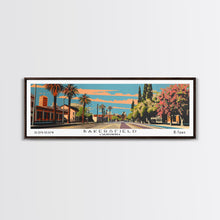 Carregar imagem no visualizador da galeria, Bakersfield California Panoramic Painting, Framed Canvas Print, Mid Century Modern Wall Art, Retro Pop Art Travel Poster, Living Room Decor, City Art
