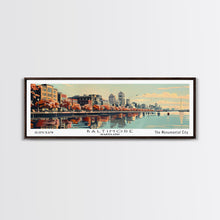 Load image into Gallery viewer, Baltimore Maryland Panoramic Painting, Framed Canvas Print, Mid Century Modern Wall Art, Retro Pop Art Travel Poster, Office Decor, City Art

