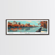 Load image into Gallery viewer, Baton Rouge Louisiana Panoramic Painting, Framed Canvas Print, Mid Century Modern Wall Art, Retro Pop Art Travel Poster, Living Room Decor, City Art
