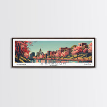 Cargar imagen en el visor de la galería, Birmingham Alabama Panoramic Painting, Framed Canvas Print, Mid Century Modern Wall Art, Retro Pop Art Travel Poster, Office Decor, City Art
