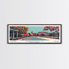 Carregar imagem no visualizador da galeria, Fayetteville North Carolina Panoramic Painting, Framed Canvas Print, Mid Century Modern Wall Art, Retro Pop Art Travel Poster, Home Decor, City Art

