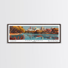 Load image into Gallery viewer, Fort Worth Texas Panoramic Painting, Framed Canvas Print, Mid Century Modern Wall Art, Retro Pop Art Travel Poster, Home Decor, City Art
