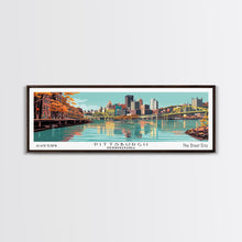 Load image into Gallery viewer, Pittsburgh Pennsylvania Panoramic Wall Art, Mid Century Modern Framed Canvas Print, Retro Pop Art Travel Poster, Office Decor, Gift Idea
