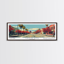 Cargar imagen en el visor de la galería, Santa Ana California Panoramic Wall Art, Mid Century Modern Framed Canvas Print, Retro Pop Art Cityscape, Travel Poster, Living Room Decor
