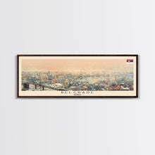 Cargar imagen en el visor de la galería, Belgrade Serbia Panoramic Travel Poster, Framed Canvas Print or Metal Wall Art, Travel Art, Home Decor, Panoramic Painting, Midcentury Art
