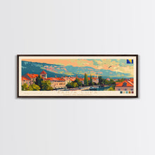 Load image into Gallery viewer, Banja Luka Bosnia Panoramic Travel Poster, Framed Canvas Print or Metal Wall Art, Travel Art, Home Decor, Panoramic Painting, Midcentury Art
