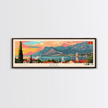 Load image into Gallery viewer, Bar Montenegro Panoramic Travel Poster, Framed Canvas Print or Metal Wall Art, Travel Art, Home Decor, Panoramic Painting, Midcentury Art
