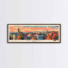 Cargar imagen en el visor de la galería, Belgrade Serbia Panoramic Travel Poster, Framed Canvas Print or Metal Wall Art, Travel Art, Home Decor, Panoramic Painting, Midcentury Art
