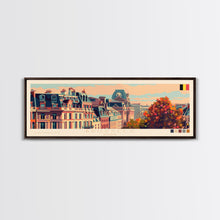 Carregar imagem no visualizador da galeria, Brussels Belgium Panoramic Travel Poster, Framed Canvas Print or Metal Wall Art, Travel Art, Home Decor, Panoramic Painting, Midcentury Art
