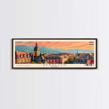 Load image into Gallery viewer, Debrecen Hungary Panoramic Travel Poster, Framed Canvas Print or Metal Wall Art, Travel Art, Home Decor, Panoramic Painting, Midcentury Art
