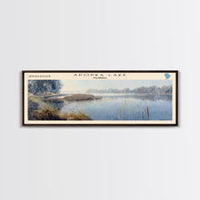Load image into Gallery viewer, Apopka Lake Panoramic Framed Canvas Print, Lake House Art, Vintage Style, Travel Poster, Nature Scene, Scenic Artwork
