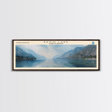 Load image into Gallery viewer, Basin Lake Panoramic Framed Canvas Print, Lake House Decor, Scenic Painting, Travel Poster, Rustic Art, Nature Wall Art
